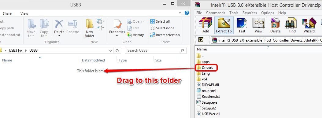 Extract the drivers to the USB3 folder